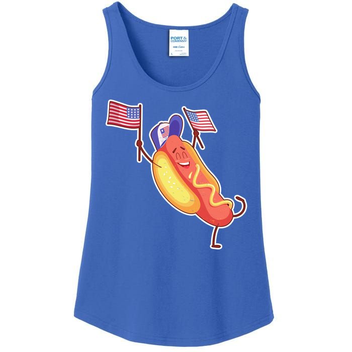 Funny USA American Flag Hotdog Ladies Essential Tank