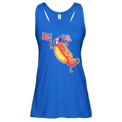 Funny USA American Flag Hotdog Ladies Essential Flowy Tank