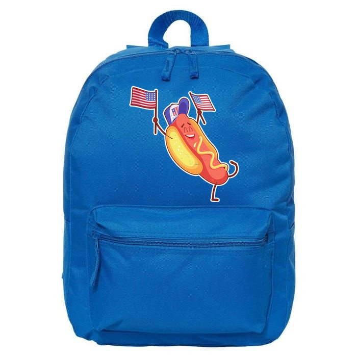 Funny USA American Flag Hotdog 16 in Basic Backpack