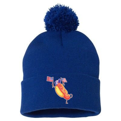 Funny USA American Flag Hotdog Pom Pom 12in Knit Beanie