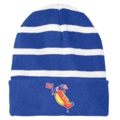 Funny USA American Flag Hotdog Striped Beanie with Solid Band