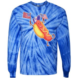 Funny USA American Flag Hotdog Tie-Dye Long Sleeve Shirt