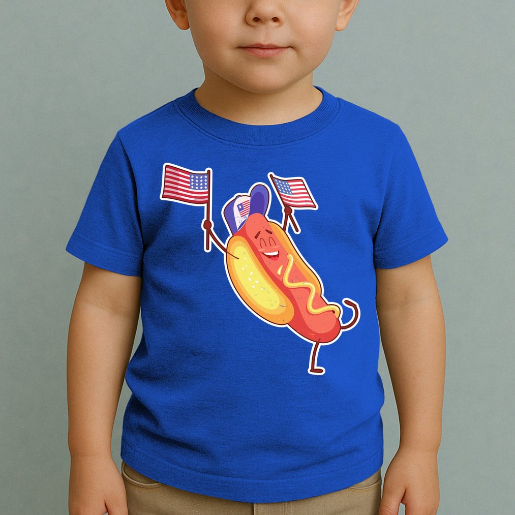 Funny USA American Flag Hotdog Toddler T-Shirt