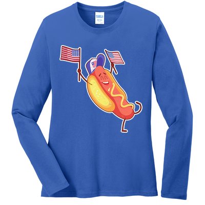 Funny USA American Flag Hotdog Ladies Long Sleeve Shirt
