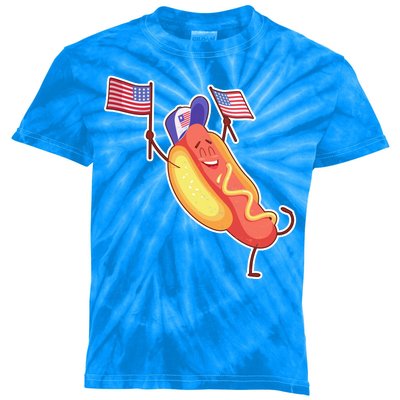 Funny USA American Flag Hotdog Kids Tie-Dye T-Shirt