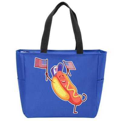 Funny USA American Flag Hotdog Zip Tote Bag