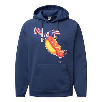 Funny USA American Flag Hotdog Performance Fleece Hoodie