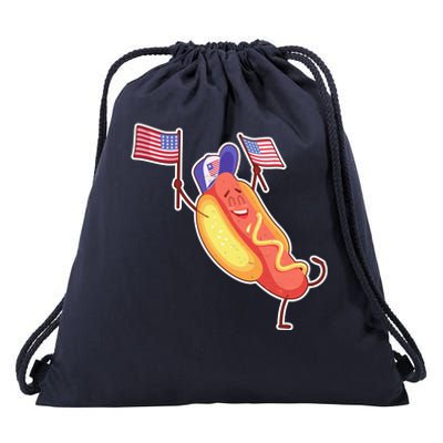 Funny USA American Flag Hotdog Drawstring Bag