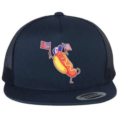 Funny USA American Flag Hotdog Flat Bill Trucker Hat