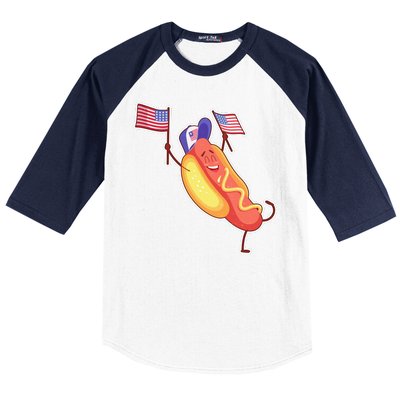 Funny USA American Flag Hotdog Baseball Sleeve Shirt