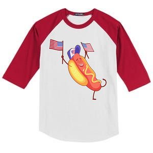 Funny USA American Flag Hotdog Kids Colorblock Raglan Jersey