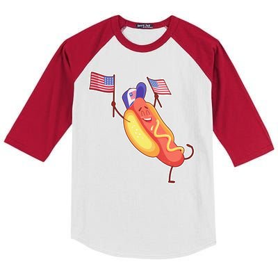 Funny USA American Flag Hotdog Kids Colorblock Raglan Jersey