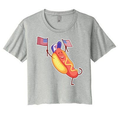 Funny USA American Flag Hotdog Women's Crop Top Tee