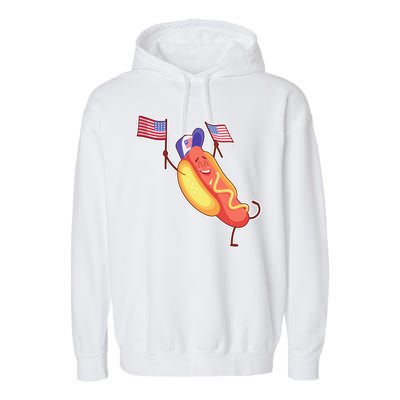 Funny USA American Flag Hotdog Garment-Dyed Fleece Hoodie