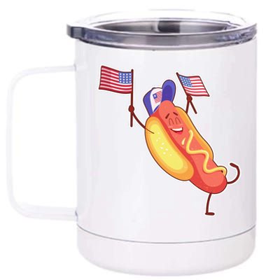 Funny USA American Flag Hotdog 12 oz Stainless Steel Tumbler Cup