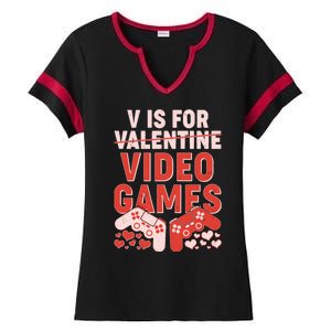 Funny V is For Video Games Gaming Fan Ladies Halftime Notch Neck Tee