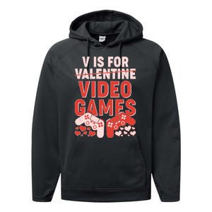 Funny V is For Video Games Gaming Fan Performance Fleece Hoodie