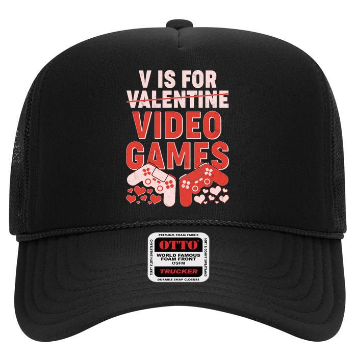 Funny V is For Video Games Gaming Fan High Crown Mesh Back Trucker Hat