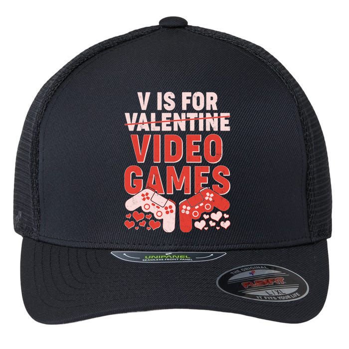 Funny V is For Video Games Gaming Fan Flexfit Unipanel Trucker Cap