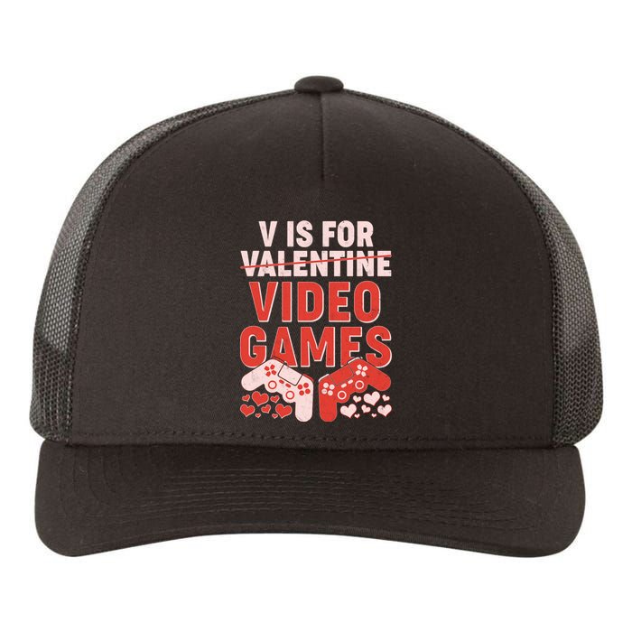 Funny V is For Video Games Gaming Fan Yupoong Adult 5-Panel Trucker Hat