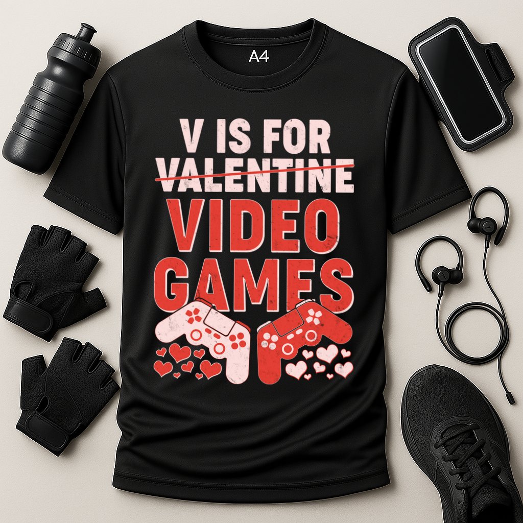 Funny V is For Video Games Gaming Fan Cooling Performance Crew T-Shirt