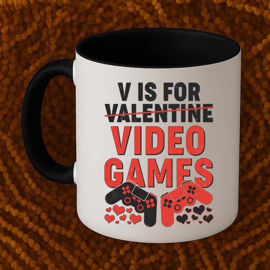 Funny V is For Video Games Gaming Fan Mug