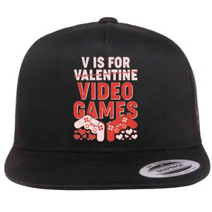 Funny V is For Video Games Gaming Fan Flat Bill Trucker Hat