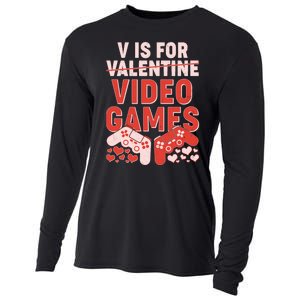 Funny V is For Video Games Gaming Fan Cooling Performance Long Sleeve Crew