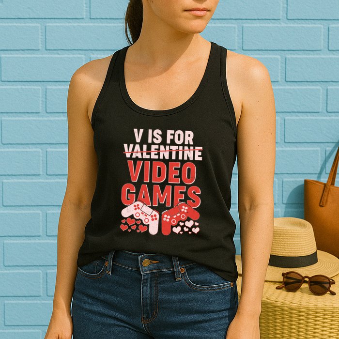 Funny V is For Video Games Gaming Fan Womens Tank Top