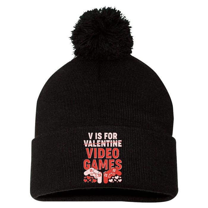 Funny V is For Video Games Gaming Fan Pom Pom 12in Knit Beanie