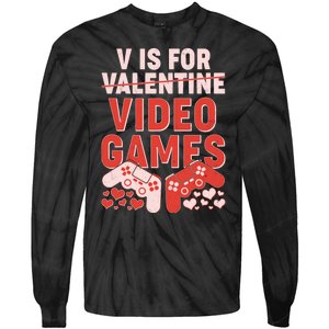 Funny V is For Video Games Gaming Fan Tie-Dye Long Sleeve Shirt