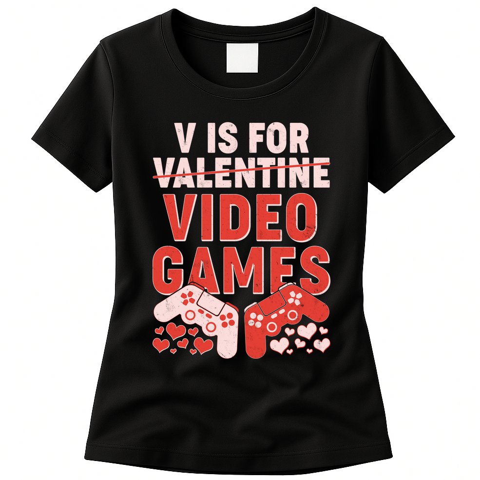 Funny V is For Video Games Gaming Fan Womens T-Shirt