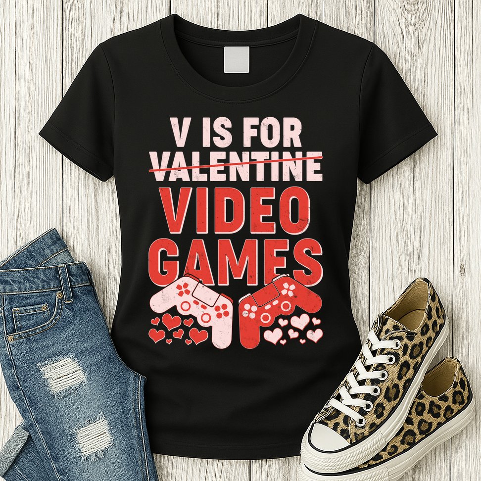 Funny V is For Video Games Gaming Fan Womens T-Shirt