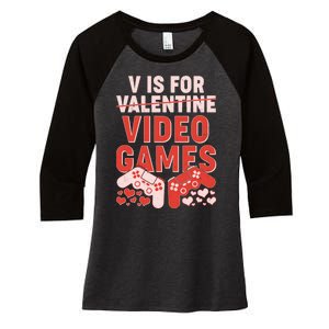 Funny V is For Video Games Gaming Fan Women's Tri-Blend 3/4-Sleeve Raglan Shirt