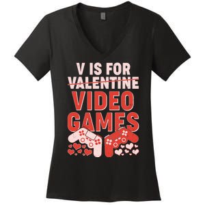 Funny V is For Video Games Gaming Fan Women's V-Neck T-Shirt