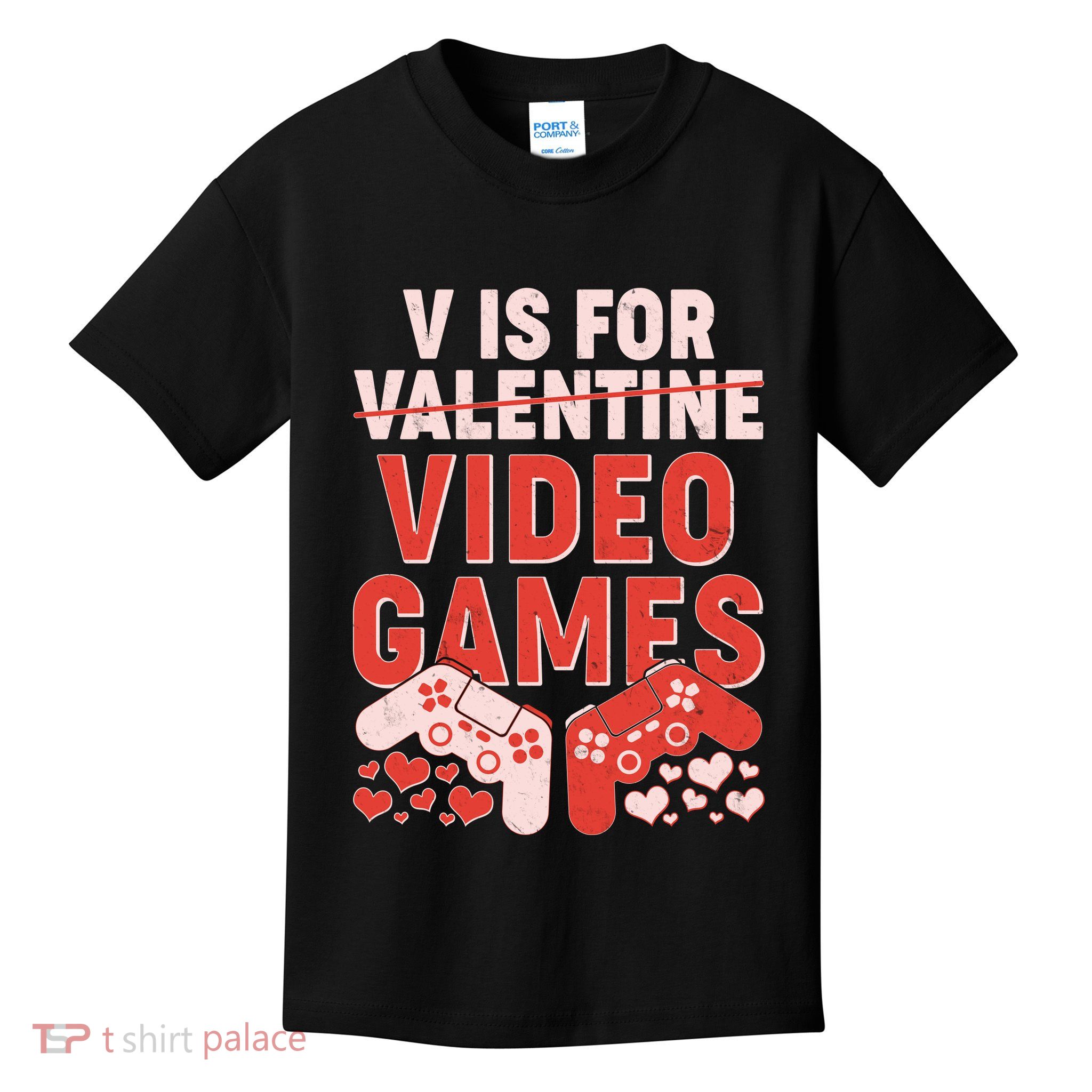 Funny V is For Video Games Gaming Fan Kids T-Shirt