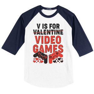 Funny V is For Video Games Gaming Fan Baseball Sleeve Shirt