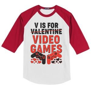 Funny V is For Video Games Gaming Fan Kids Colorblock Raglan Jersey