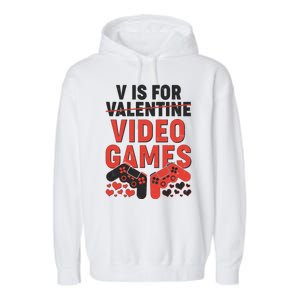 Funny V is For Video Games Gaming Fan Garment-Dyed Fleece Hoodie