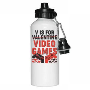 Funny V is For Video Games Gaming Fan Aluminum Water Bottle