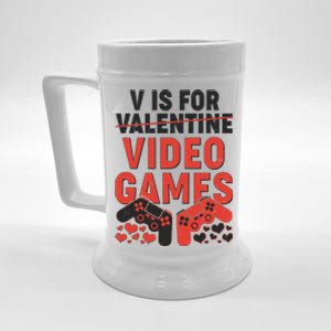 Funny V is For Video Games Gaming Fan Beer Stein