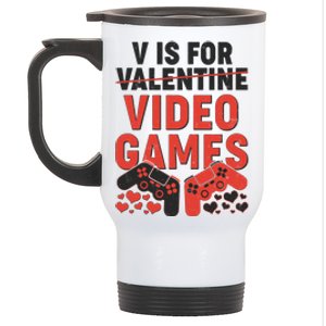 Funny V is For Video Games Gaming Fan Stainless Steel Travel Mug