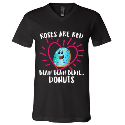 Funny Valentines Day Donuts Roses Are Red V-Neck T-Shirt