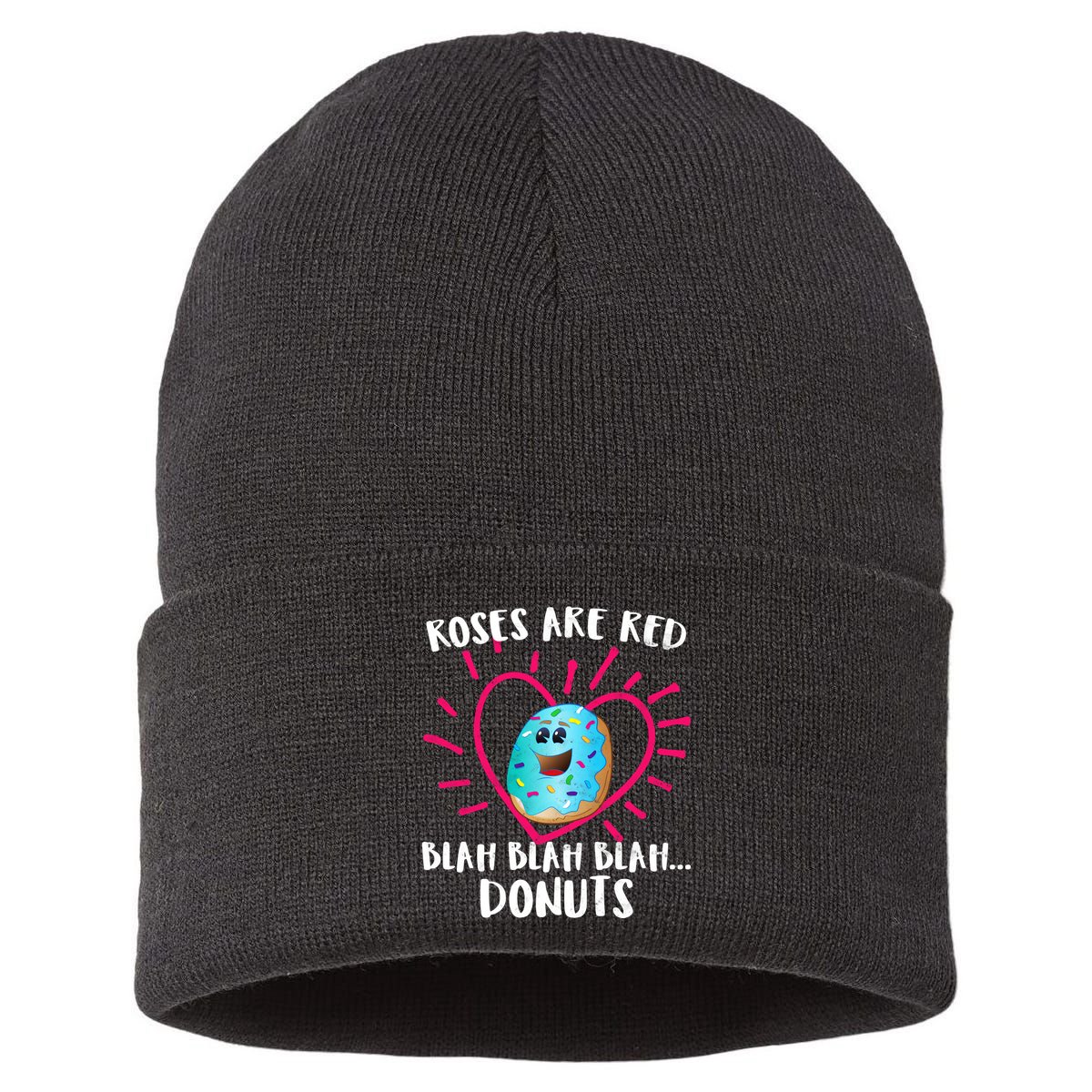 Funny Valentines Day Donuts Roses Are Red Sustainable Knit Beanie