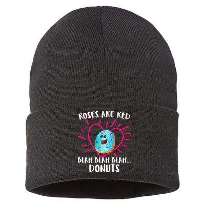 Funny Valentines Day Donuts Roses Are Red Sustainable Knit Beanie