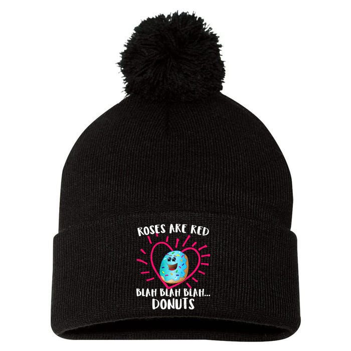 Funny Valentines Day Donuts Roses Are Red Pom Pom 12in Knit Beanie