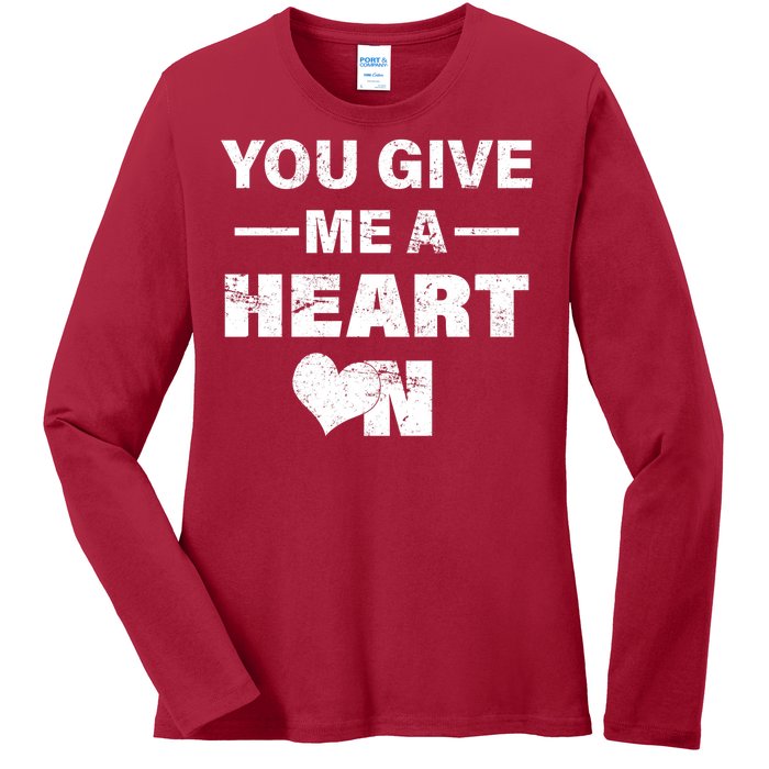 Funny Valentines Day Give Me A Heart On Ladies Long Sleeve Shirt