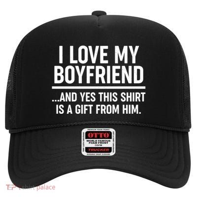 Funny Valentine's Day I Love My Boyfriend  High Crown Mesh Back Trucker Hat