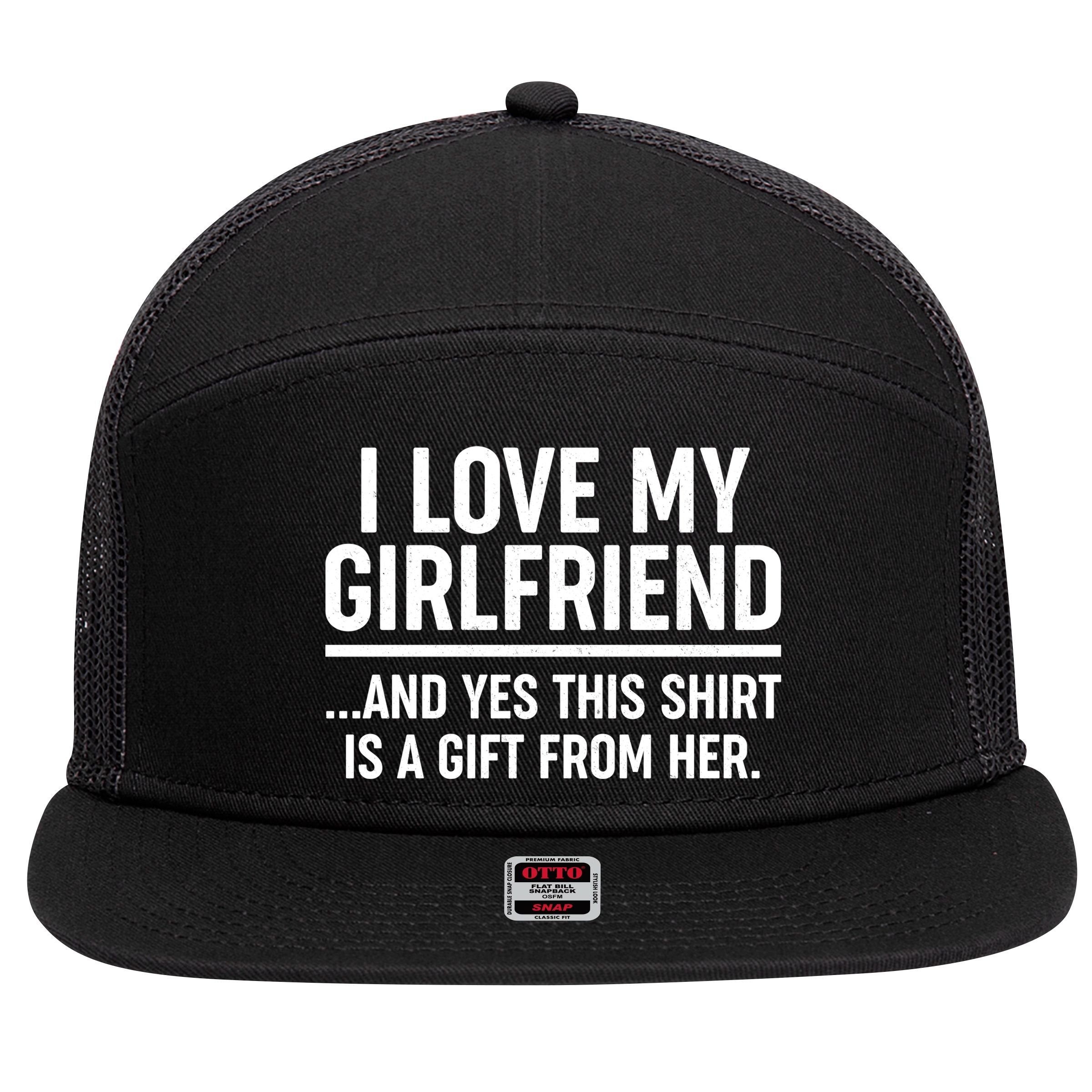 Funny Valentine's Day I Love My Girlfriend 7 Panel Mesh Trucker Snapback Hat