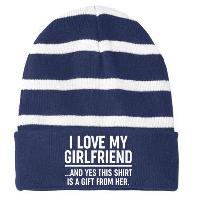 Funny Valentine's Day I Love My Girlfriend Striped Beanie with Solid Band